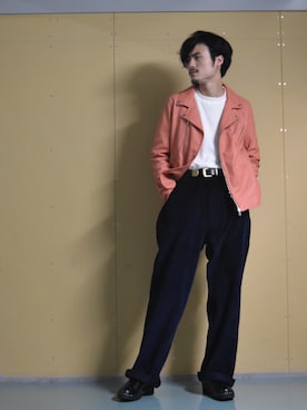 「Lui's（ルイス）のアイテム（ライダースジャケット）」を使った、KOU SUEMATSUさん（メンズ・172cm）の秋コーディネート