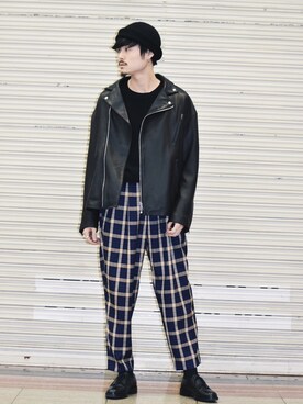 「Lui's（ルイス）のアイテム（ライダースジャケット）」を使った、KOU SUEMATSUさん（メンズ・172cm）の冬コーディネート