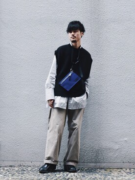 「CLANE（クラネ）のアイテム（バッグ）」を使った、KOU SUEMATSUさん（メンズ・172cm）の春コーディネート