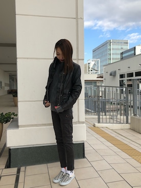 「テラスモール湘南」｜「アイテム（ライダースジャケット）」を使った、とあちんめんさん（レディース・167cm）の冬コーディネート