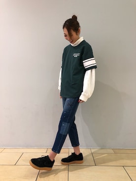 「テラスモール湘南」｜「アイテム（デニムパンツ）」を使った、とあちんめんさん（レディース・167cm）の春コーディネート
