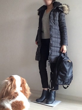 「UNIQLO（ユニクロ）のWOMEN ウルトラストレッチジーンズ（デニムパンツ）」を使った、akさん（レディース・162cm）の冬コーディネート