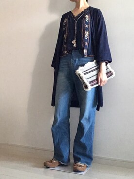 「刺繍」｜「アイテム（モカシン/デッキシューズ）」を使った、akさん（レディース・162cm）の春コーディネート