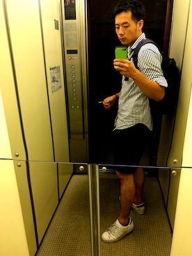 「C6（シーシックス）のアイテム（バッグ）」を使った、シカノさん（メンズ・180cm）の夏コーディネート
