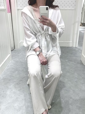 「Heather（ヘザー）のアイテム（スラックス）」を使った、mさん（レディース・159cm）の春コーディネート