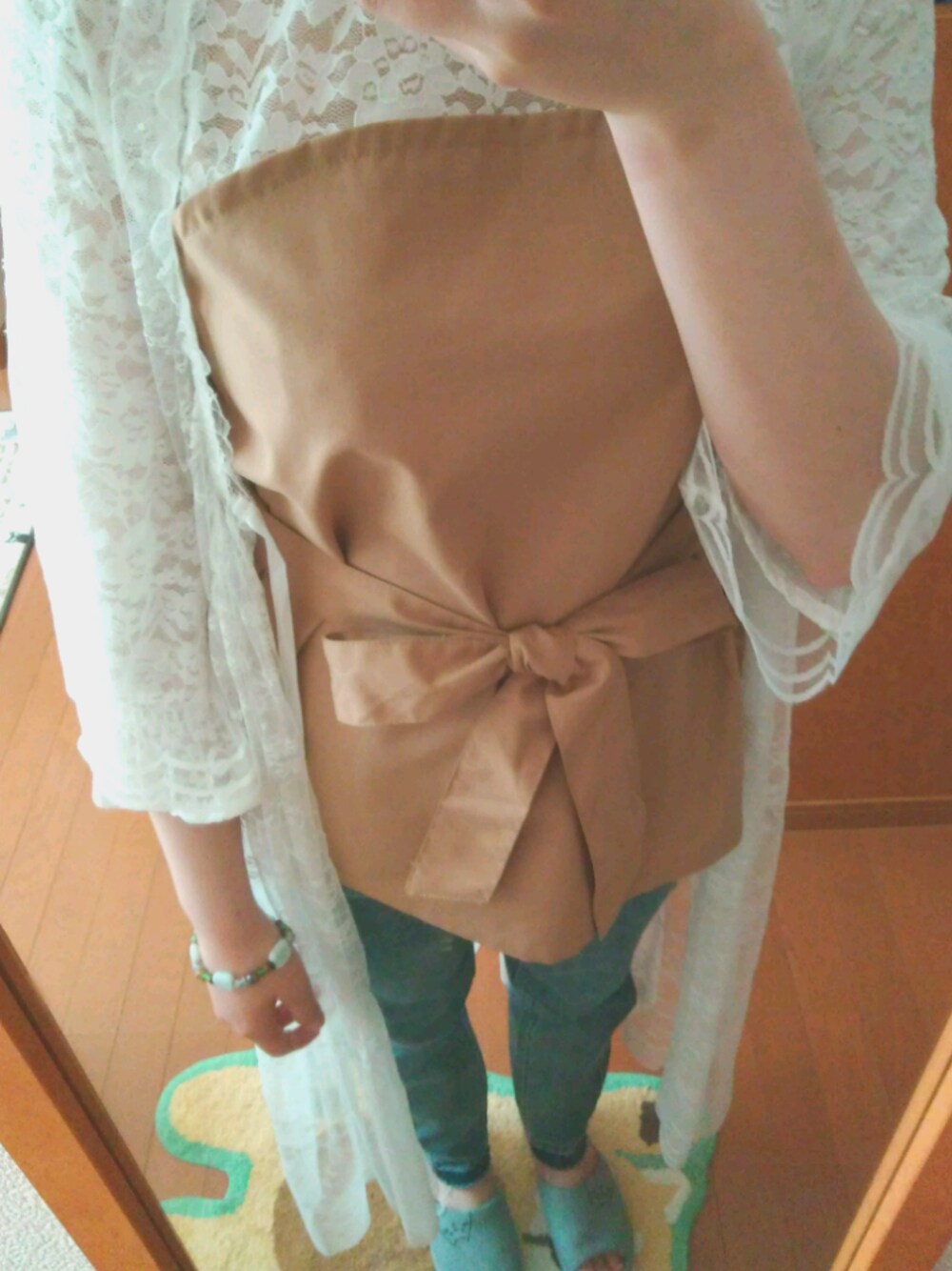 「レース、レーストップス、レース×デニム、しまむら、ブレスレット、おしゃれさんと繋がりたい」｜「しまむらのアイテム（シャツ/ブラウス、ベージュ系）」を使った、kinmoku sei さん（レディース・158cm）の夏コーディネートの1枚目の写真