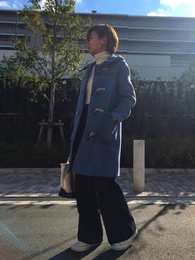 「UNIQLO（ユニクロ）のアイテム（ダッフルコート、ブルー系）」を使った、HARU☆88さん（レディース・166cm）の冬コーディネート