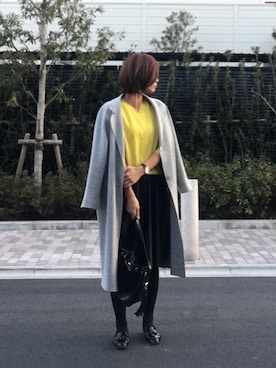 「EMODA（エモダ）のアイテム（チェスターコート、グレー系）」を使った、HARU☆88さん（レディース・166cm）の冬コーディネート