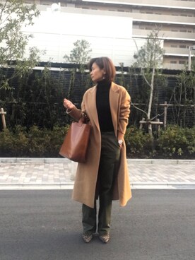 「Spick & Span（スピックアンドスパン）のアイテム（チェスターコート、ブラウン系）」を使った、HARU☆88さん（レディース・166cm）の冬コーディネート