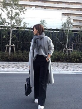 「UNIQLO（ユニクロ）のアイテム（ニット/セーター、グレー系）」を使った、HARU☆88さん（レディース・166cm）の冬コーディネート