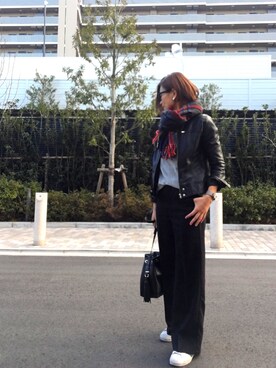 「GU（ジーユー）のアイテム（その他パンツ、ブラック系）」を使った、HARU☆88さん（レディース・166cm）の冬コーディネート