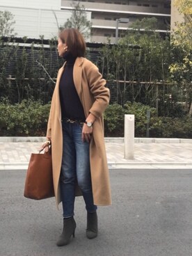 「Spick & Span（スピックアンドスパン）のアイテム（チェスターコート、ブラウン系）」を使った、HARU☆88さん（レディース・166cm）の冬コーディネート