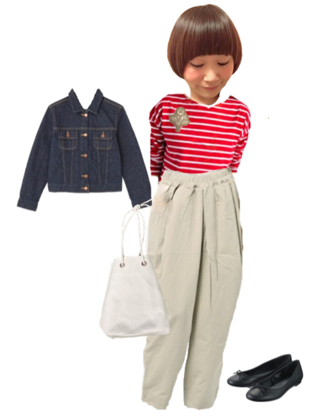 「MK MICHEL KLEINの古着屋で¥500で買ったGジャン（デニムジャケット、ブルー系）」を使った、maariieelさん（レディース・164cm）の春コーディネートの1枚目の写真
