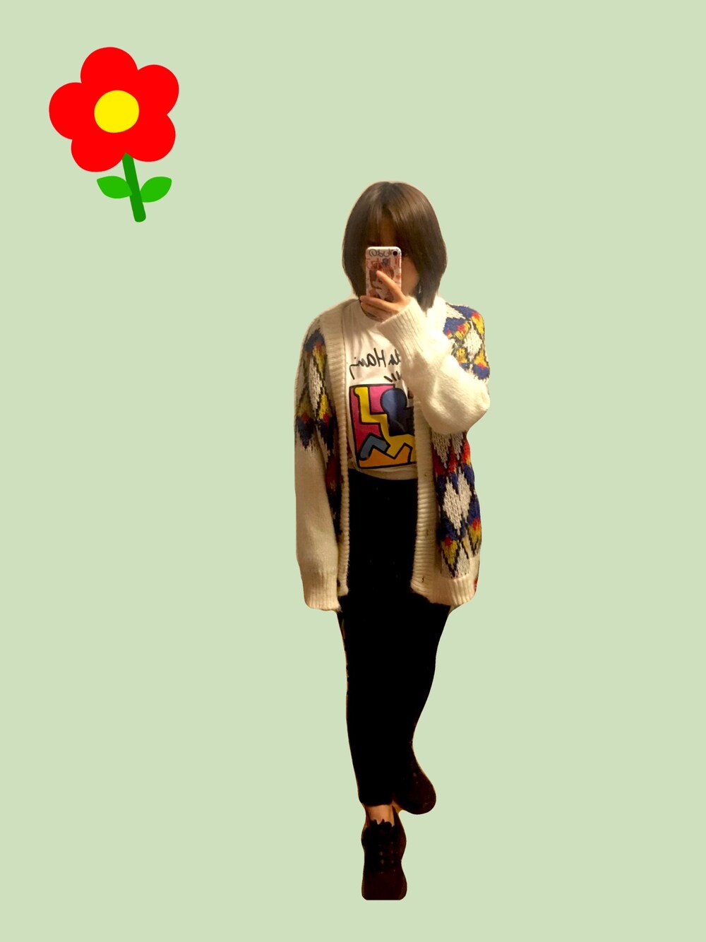 「ootd」｜「Keith Haringのアイテム（Tシャツ/カットソー、ホワイト系）」を使った、卡卡さん（レディース・155cm）の春コーディネートの1枚目の写真