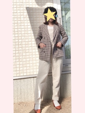 「チェックジャケット」｜「アイテム（サロペット/オーバーオール）」を使った、*ponyo*さん（レディース・153cm）の秋コーディネート