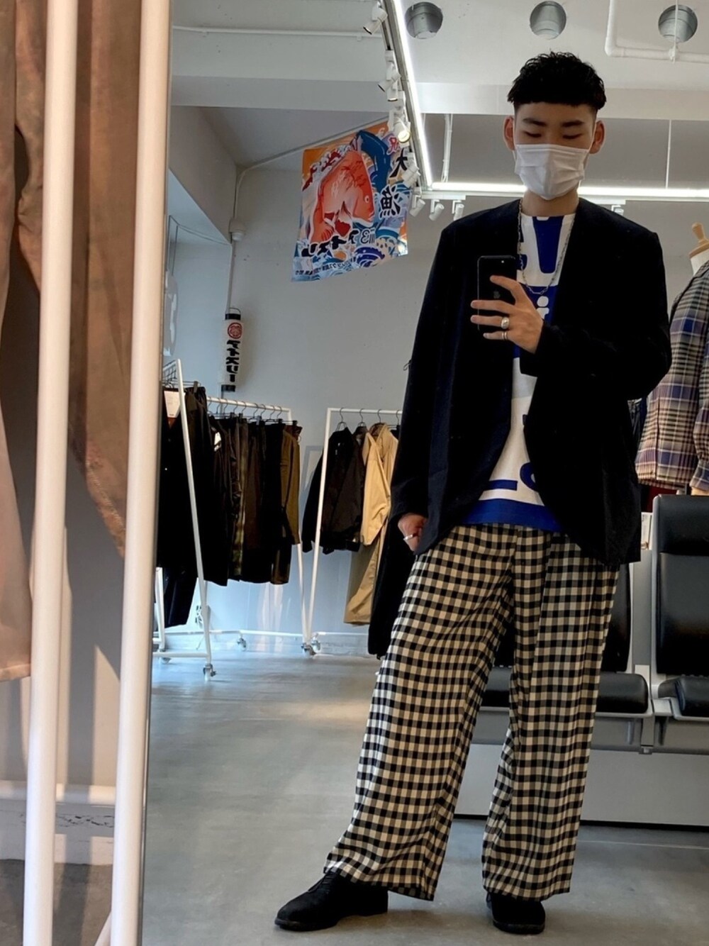 「ゆるコーデ、大人コーデ、カジュアル、ootd、オトナカジュアル、Tシャツ、ワイドパンツ、革靴、ジャケット」｜「NO CONTROL AIRの【NO CONTROL AIR】　no collar jacket / NNWJK（ノーカラージャケット、ブラック系）」を使った、takumi.さん（メンズ・165cm）の夏コーディネートの1枚目の写真