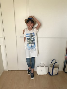 「アイテム（スリッポン、ブルー系）」を使った、咲穂さん（レディース・145cm）の春コーディネート