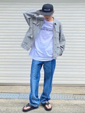 「NOMANUAL（NOMANUAL）のアイテム（パンツ）」を使った、Never mind the XU / Chikashitsu+さん（メンズ・168cm）の春コーディネート