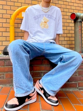 「NASTY KICK（ナスティーキック）のアイテム」を使った、Never mind the XU / Chikashitsu+さん（メンズ・186cm）の夏コーディネート