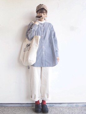 ichino使用「coen（【WEB限定追加生産・ムック本掲載】ブロードバンドカラー ロングシャツ）」的時尚穿搭