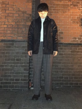 「INHERIT（インヘリット）のアイテム（スラックス）」を使った、Tatsukiさん（メンズ・171cm）の冬コーディネート