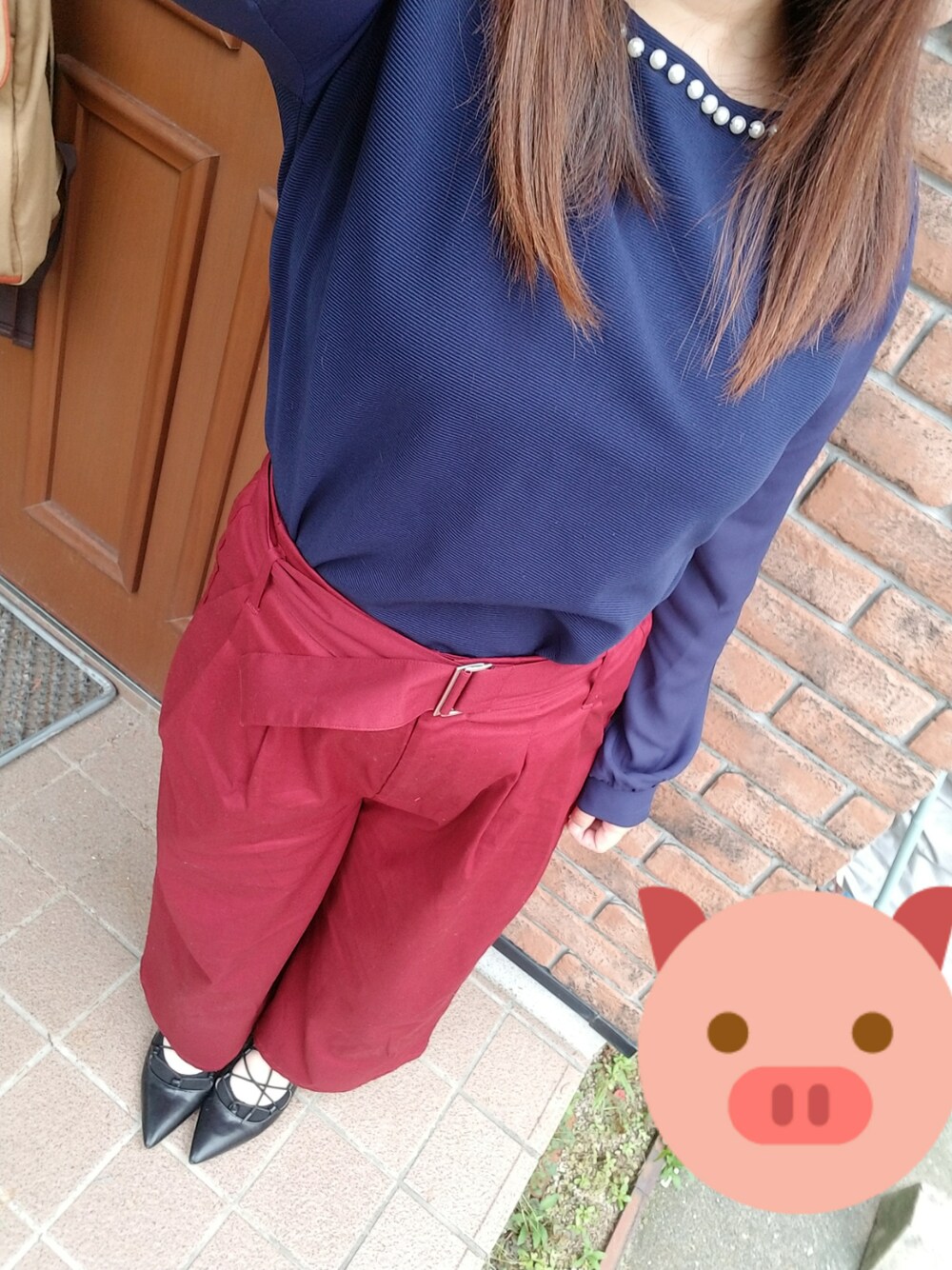 「シンプル、でぶ、ぽっちゃり、ちび、ジーユー」｜「GUのパンプス（パンプス、ブラック系）」を使った、mmmさん（レディース・149cm）の秋コーディネートの1枚目の写真