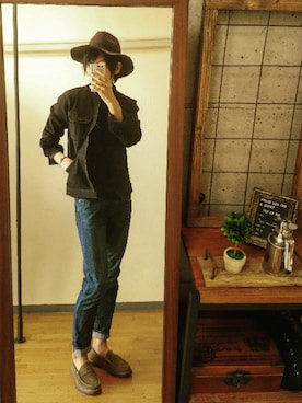 「ノーカラー」｜「アイテム（デニムジャケット）」を使った、syuhiroさん（メンズ・175cm）の秋コーディネート