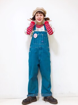「Panamaboy（パナマボーイ）のアイテム（オールインワン・サロペット）」を使った、ミサキンヌさん（レディース・159cm）の春コーディネート