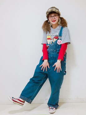 「Panamaboy（パナマボーイ）のアイテム（オールインワン・サロペット）」を使った、ミサキンヌさん（レディース・159cm）の春コーディネート