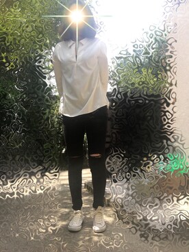 「AZUL by moussy（アズールバイマウジー）のアイテム（その他パンツ、ブラック系）」を使った、yoi41さん（レディース・175cm）の春コーディネート
