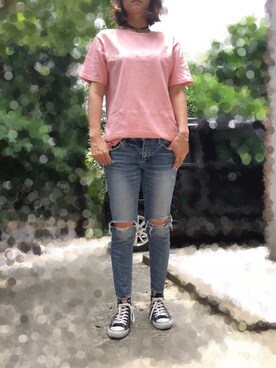 「MOUSSY（マウジー）のアイテム（デニムパンツ、ブルー系）」を使った、yoi41さん（レディース・175cm）の夏コーディネート