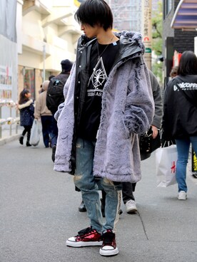「ファーコート」｜「アイテム（ブルゾン）」を使った、WayBeeee!!!さん（メンズ・173cm）の冬コーディネート