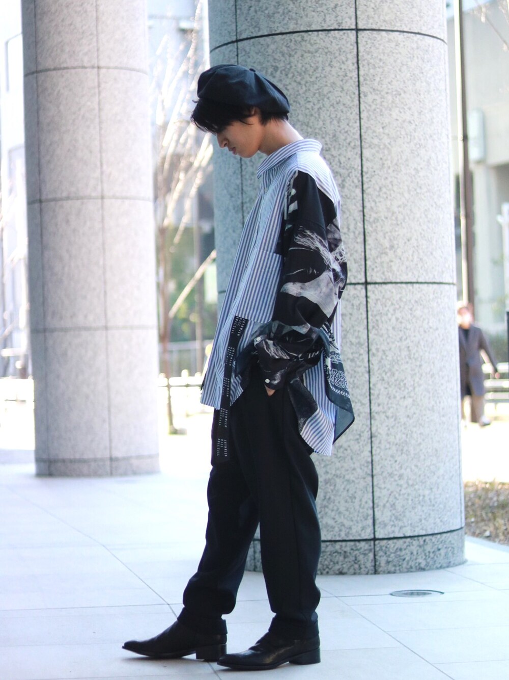 【美品】ISAMU KATAYAMA ラミー ストライプ キャスケット ISAMU KATAYAMA BACKLASH（イサムカタヤマバックラッシュ）の「ISAMU