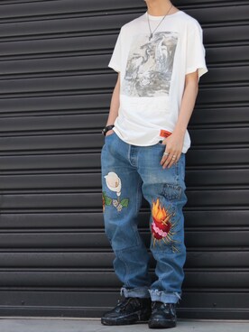 「BOW WOW（バウワウ）のアイテム（デニムパンツ）」を使った、WayBeeee!!!さん（メンズ・173cm）の夏コーディネート