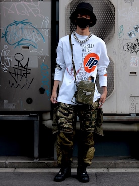 「READYMADE（レディメイド）のアイテム（バッグ）」を使った、WayBeeee!!!さん（メンズ・173cm）の夏コーディネート