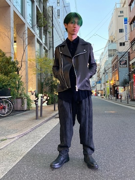 「ISAMU KATAYAMA BACKLASH（イサムカタヤマバックラッシュ）のアイテム（ライダースジャケット）」を使った、WayBeeee!!!さん（メンズ・173cm）の冬コーディネート