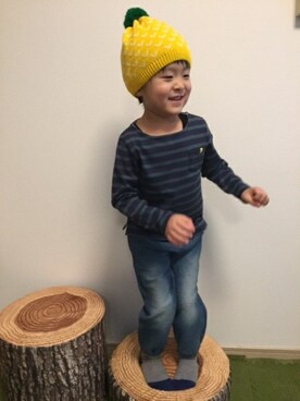 「フェリシモキッズ（フェリシモキッズ）のアイテム（帽子）」を使った、フェリシモキッズさん（キッズ・105cm）の冬コーディネート