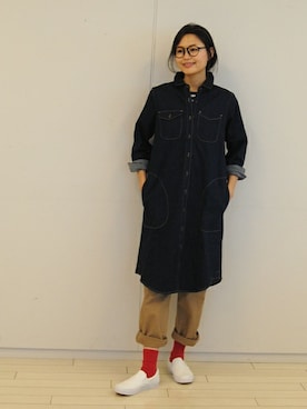 「フェリシモキッズ（フェリシモキッズ）のアイテム（シャツワンピース）」を使った、フェリシモキッズさん（レディース・165cm）の冬コーディネート