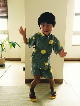 「浴衣」｜「アイテム（ビーチサンダル）」を使った、フェリシモキッズさん（キッズ・105cm）の夏コーディネート