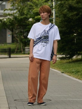 「たすき掛け」｜「アイテム（スリッポン）」を使った、いったさん（メンズ・171cm）の夏コーディネート