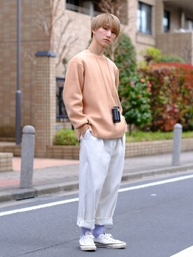 「WYM LIDNM（ウィム バイ リドム）のMILANO RIB HEAVY WEIGHT PO KNIT（ニット/セーター）」を使った、いったさん（メンズ・170cm）の春コーディネート