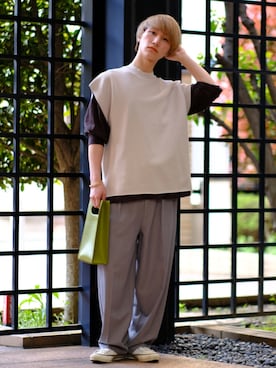 「アイテム（ベスト、ホワイト系）」を使った、いったさん（メンズ・170cm）の春コーディネート