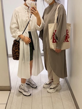 「グラミチ」｜「アイテム（ワンピース/ドレス）」を使った、RUさん（レディース・163cm）の冬コーディネート