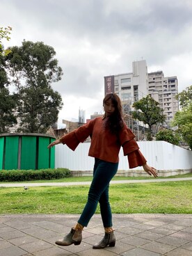 「アイテム（ブーティ、グリーン系）」を使った、碧金さん（レディース・161cm）の春コーディネート