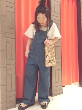 「RNA（アールエヌエー）のアイテム（サロペット/オーバーオール）」を使った、かわさん（レディース・151cm）の夏コーディネート