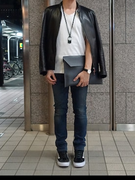「アイテム（ライダースジャケット）」を使った、うまさん（メンズ・166cm・20代）の春コーディネート