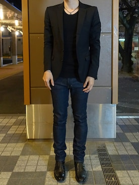 「LOUNGE LIZARD（ラウンジリザード）のアイテム（テーラードジャケット）」を使った、うまさん（メンズ・166cm）の春コーディネート