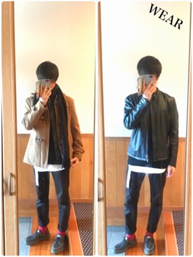 「BOBSON（ボブソン）のアイテム（シューズ）」を使った、ゆーちんさん（メンズ・167cm）の冬コーディネート
