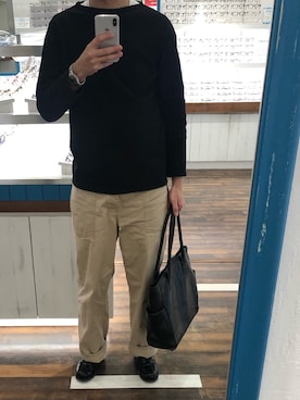 「RRL（ダブル アール エル）のアイテム（チノパンツ）」を使った、江戸八さん（メンズ・176cm）の冬コーディネート