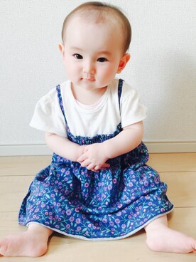 「UNIQLO（ユニクロ）のアイテム（ワンピース、ブルー系）」を使った、まるさん（キッズ・70cm）の夏コーディネート